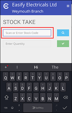 Android barcode scanner scanning Easify Web stock take