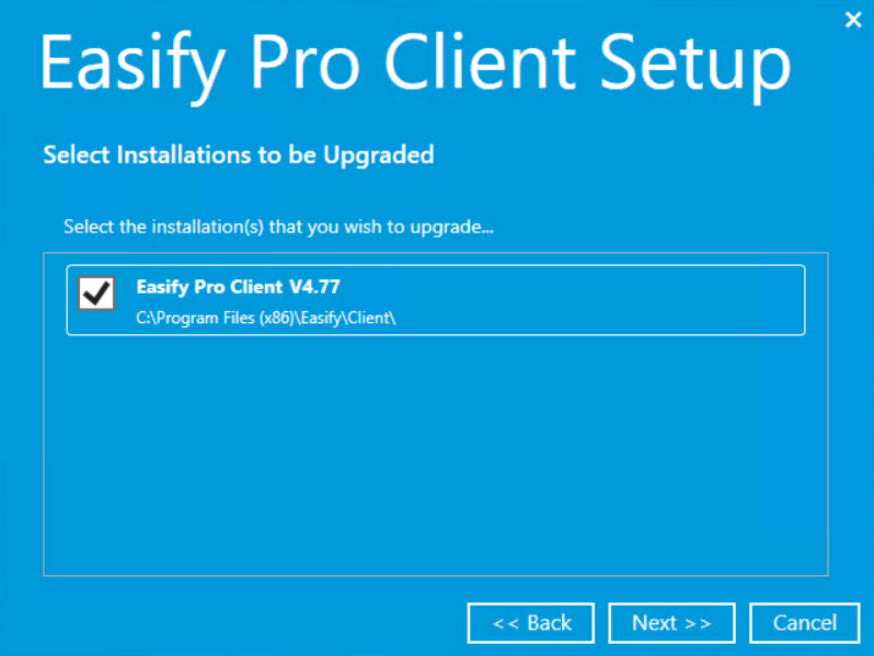 upgrading Easify and select which installations to upgrade