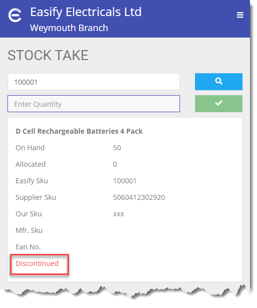 Easify Web - Stock Take Stock discontinued