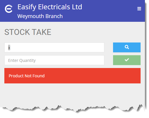 Easify Web - Stock Take Product not found