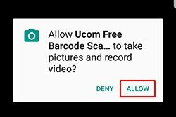 Android barcode scanner Android allow camera access