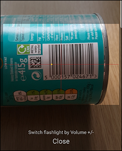 Android barcode scanner scanning - scanning a tin of beanz