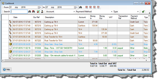 Real-time cashbook
